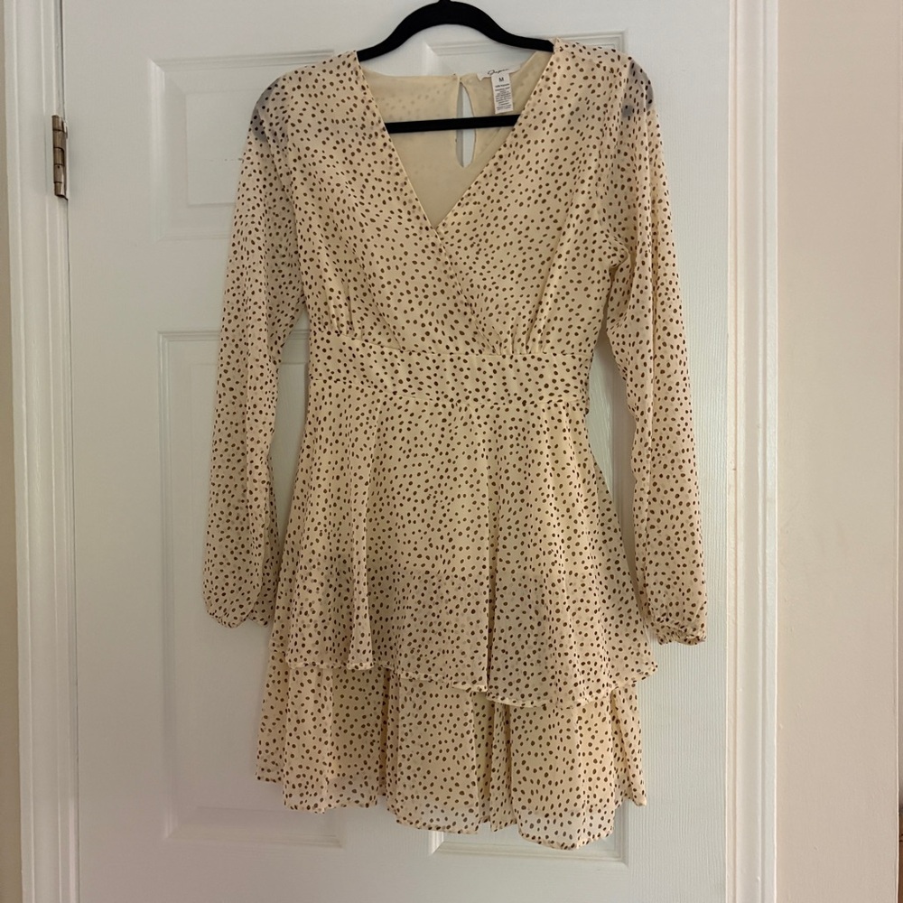 Cream Long Sleeve Polka Dot Dress